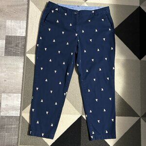 Talbots Navy/Embroidered Sailboats Weekend Chino Pants Women's 14P